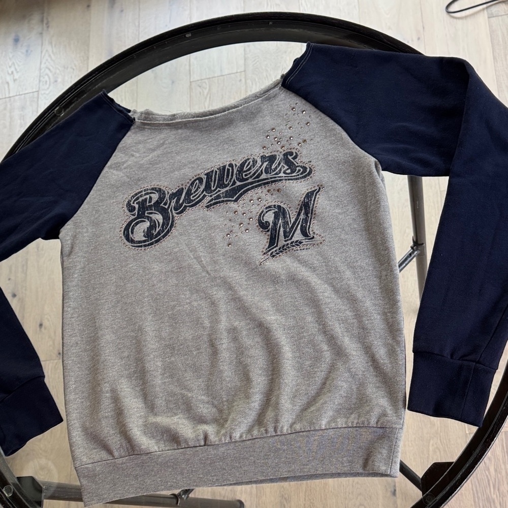 Milwaukee Brewers Rhinestone Sweatshirt Gray/Navy
